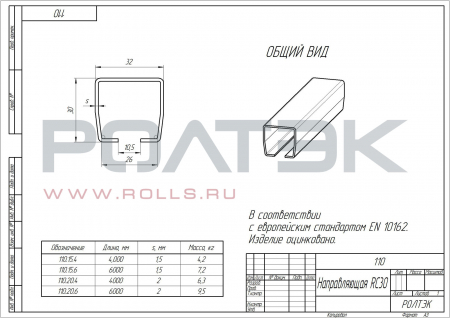 Направляющая оцинкованная RC30 4 метра